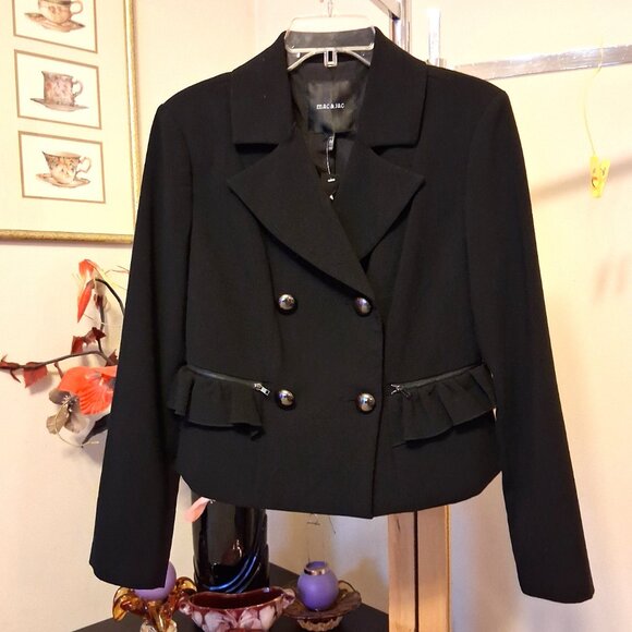 NWT mac & jac Women’s Double=Breasted Black Lined Blazer Lightweight Jacket 8 M - Picture 7 of 11